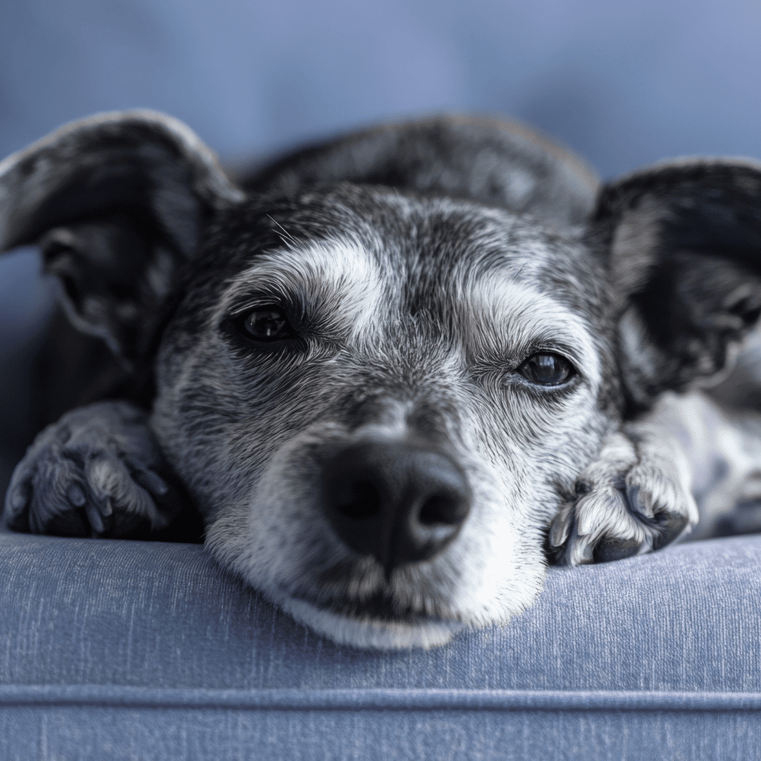 senior dog laying on a couch